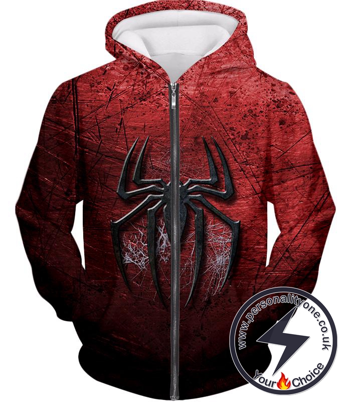 Marvels Ultimate Spiderman Logo Cool Scratched Red Zip Up Hoodie